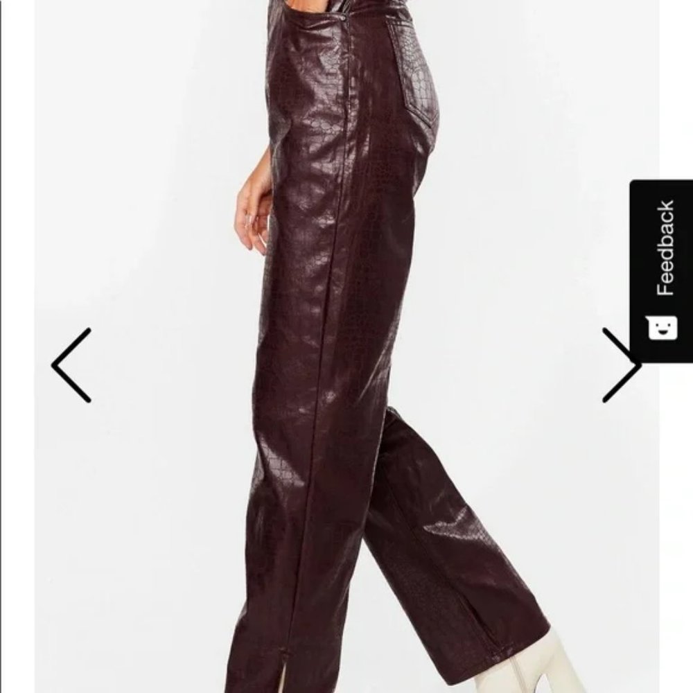 Nasty Gal High Waist Straight Leg Snake Skin Faux Leather Brown Pants 8